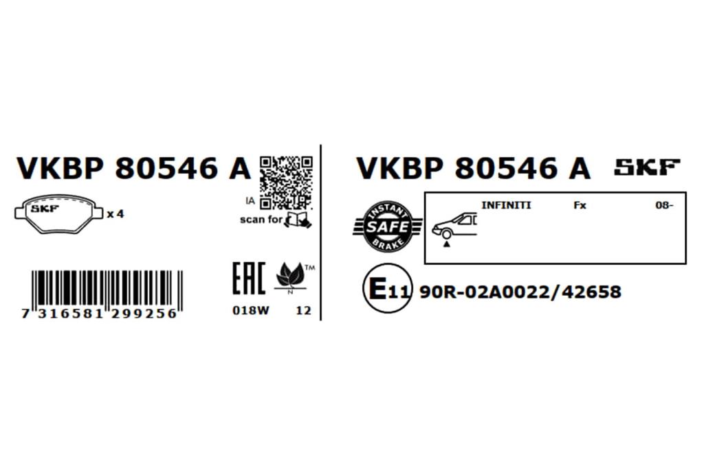 Jogo de 4 pastilhas de travão SKF ref. VKBP 80546 A